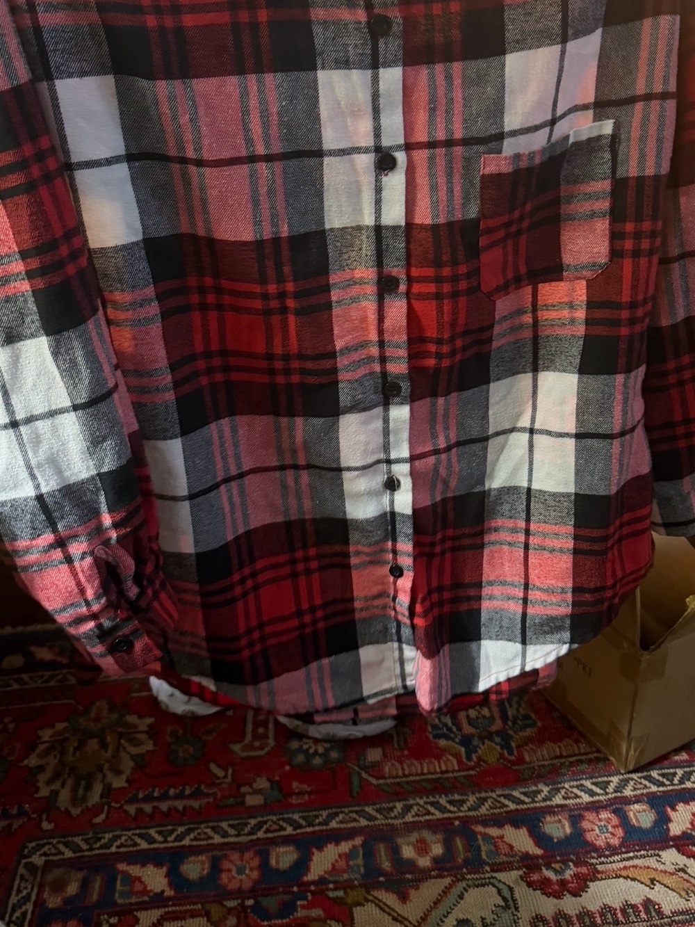 SHEIN Red, Black & White Plaid Button-Up Shirt